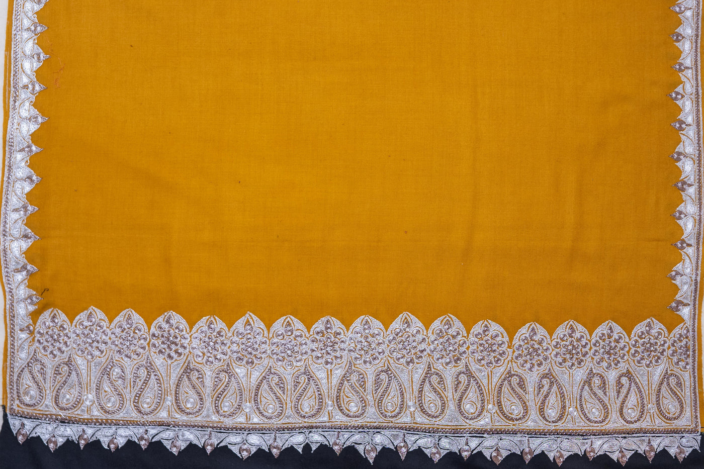 Golden Radiance Merino Wool Shawl with Ornamental Tilla Borders