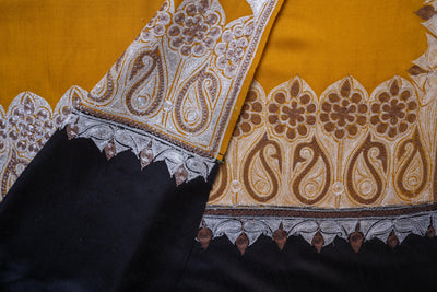 Golden Radiance Merino Wool Shawl with Ornamental Tilla Borders