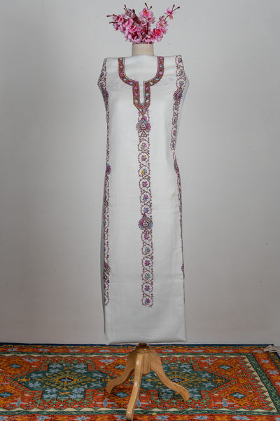 Snow Blossom Sozni Hand Embroidered Suit