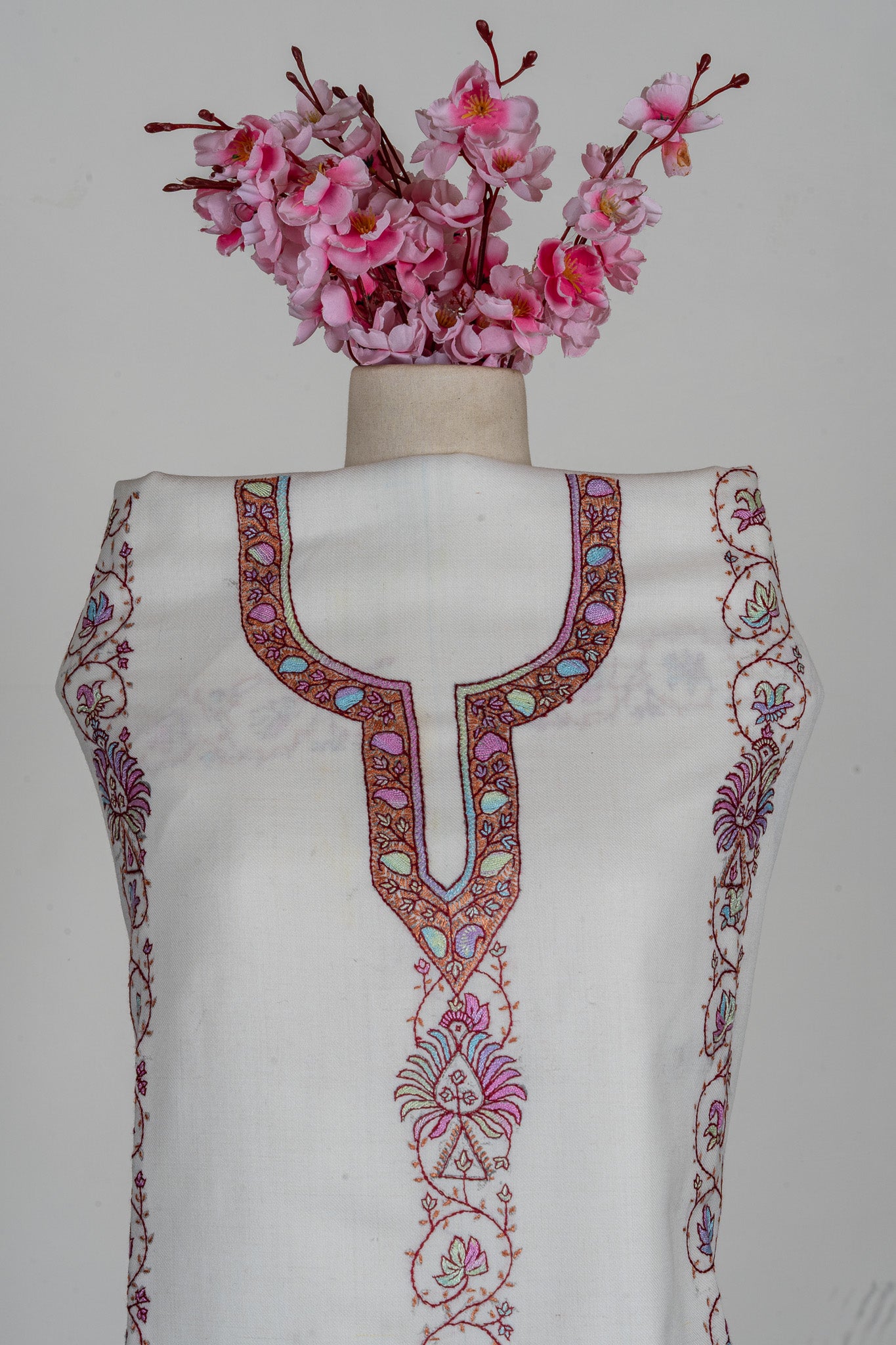 Snow Blossom Sozni Hand Embroidered Suit