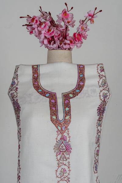 Snow Blossom Sozni Hand Embroidered Suit