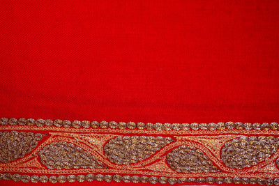 Scarlet Bloom Merino Wool Shawl with Tilla-Embroidered Leaves