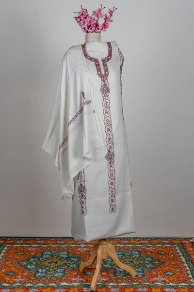 Snow Blossom Sozni Hand Embroidered Suit