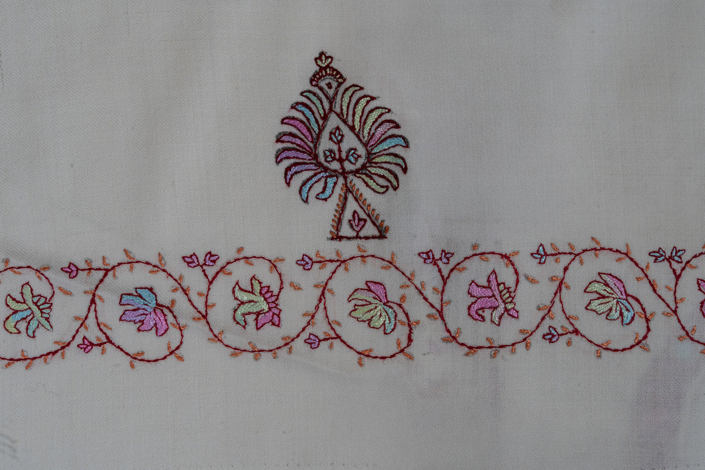 Snow Blossom Sozni Hand Embroidered Suit