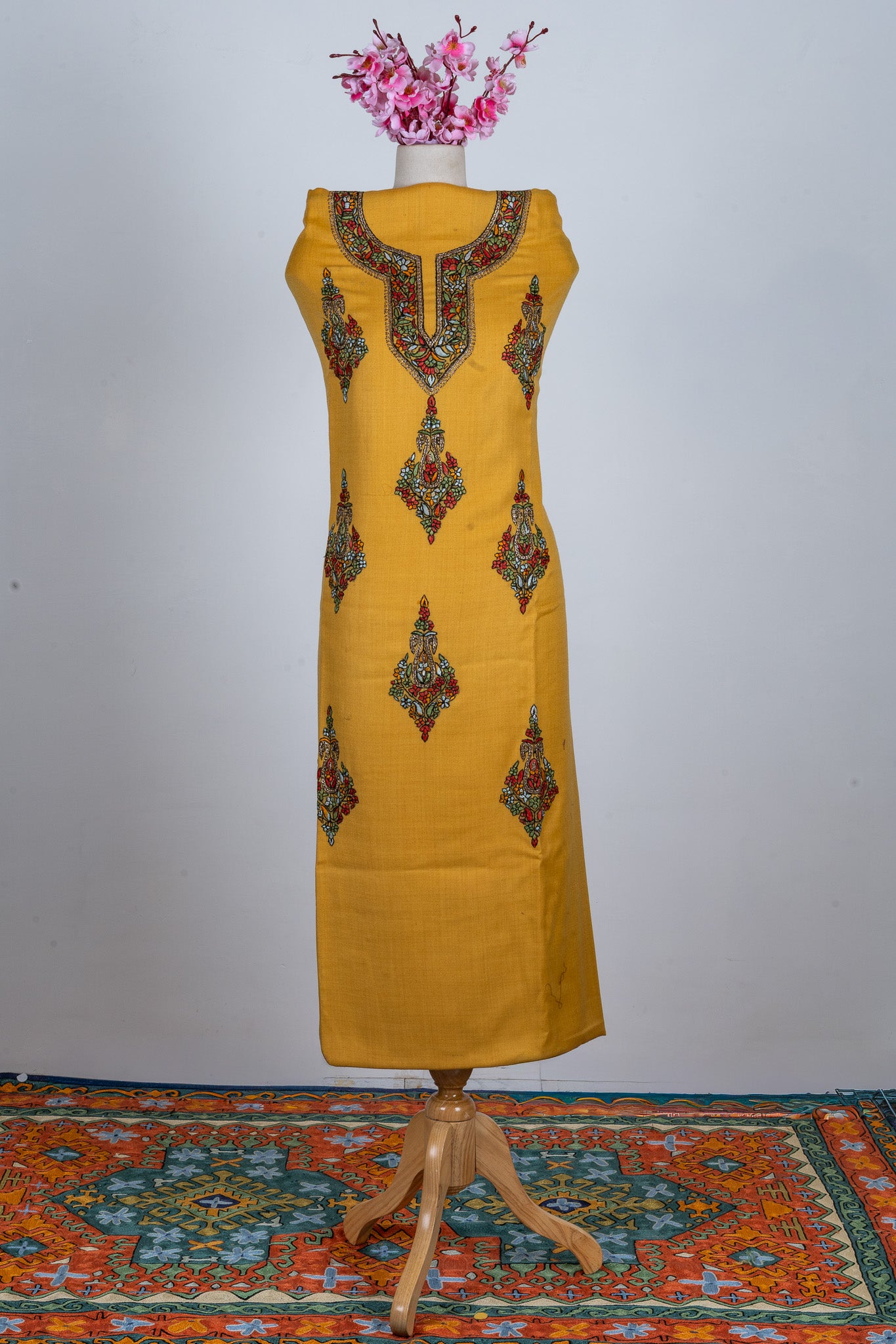 Amber Glow Sozni Hand Embroidered Suit