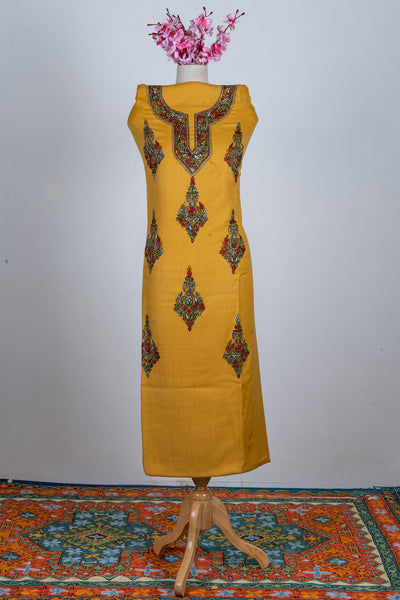 Amber Glow Sozni Hand Embroidered Suit