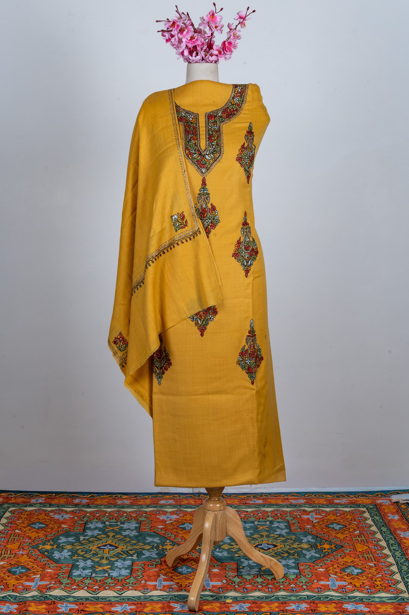 Amber Glow Sozni Hand Embroidered Suit