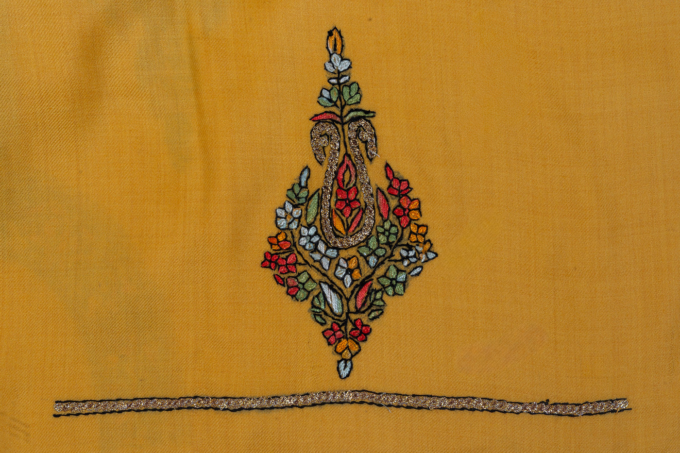 Amber Glow Sozni Hand Embroidered Suit
