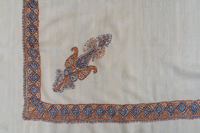 Ivory Rust — Pure Pashmina Sozni Hand-Embroidered Turma
