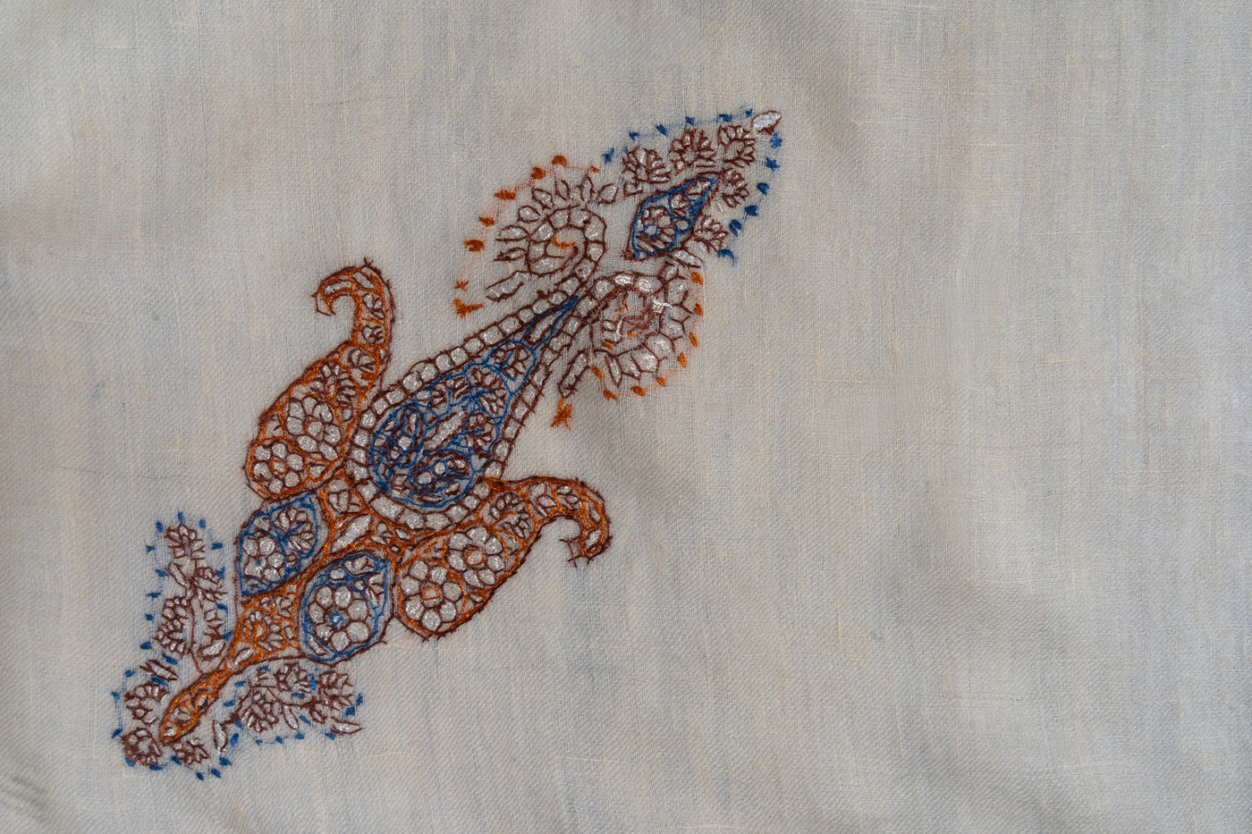 Ivory Rust — Pure Pashmina Sozni Hand-Embroidered Turma