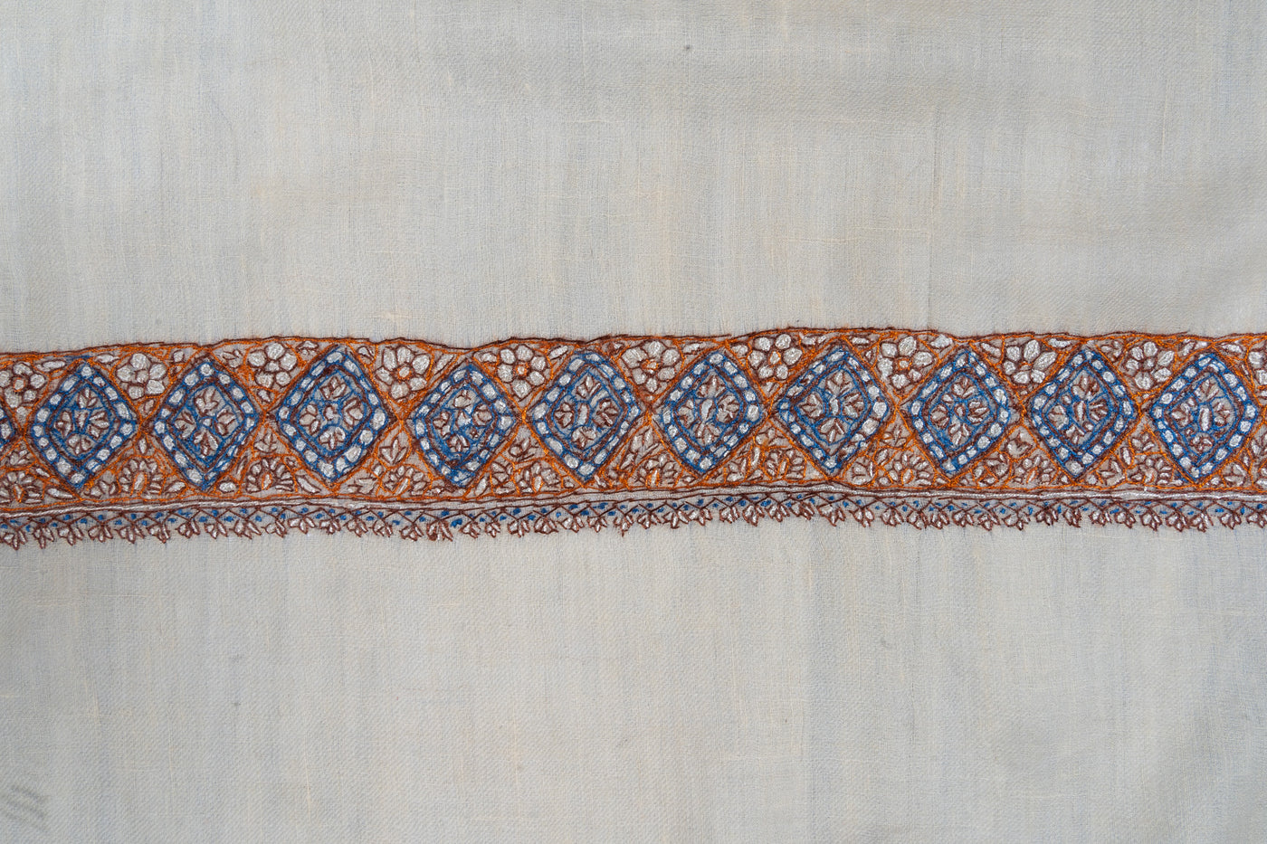 Ivory Rust — Pure Pashmina Sozni Hand-Embroidered Turma