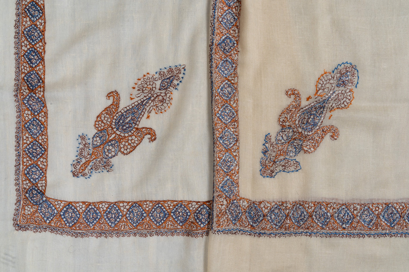 Ivory Rust — Pure Pashmina Sozni Hand-Embroidered Turma
