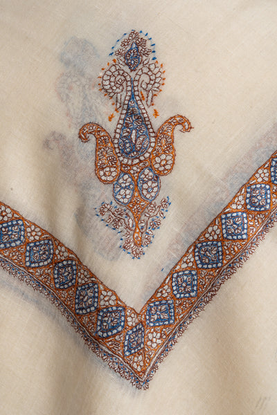 Ivory Rust — Pure Pashmina Sozni Hand-Embroidered Turma