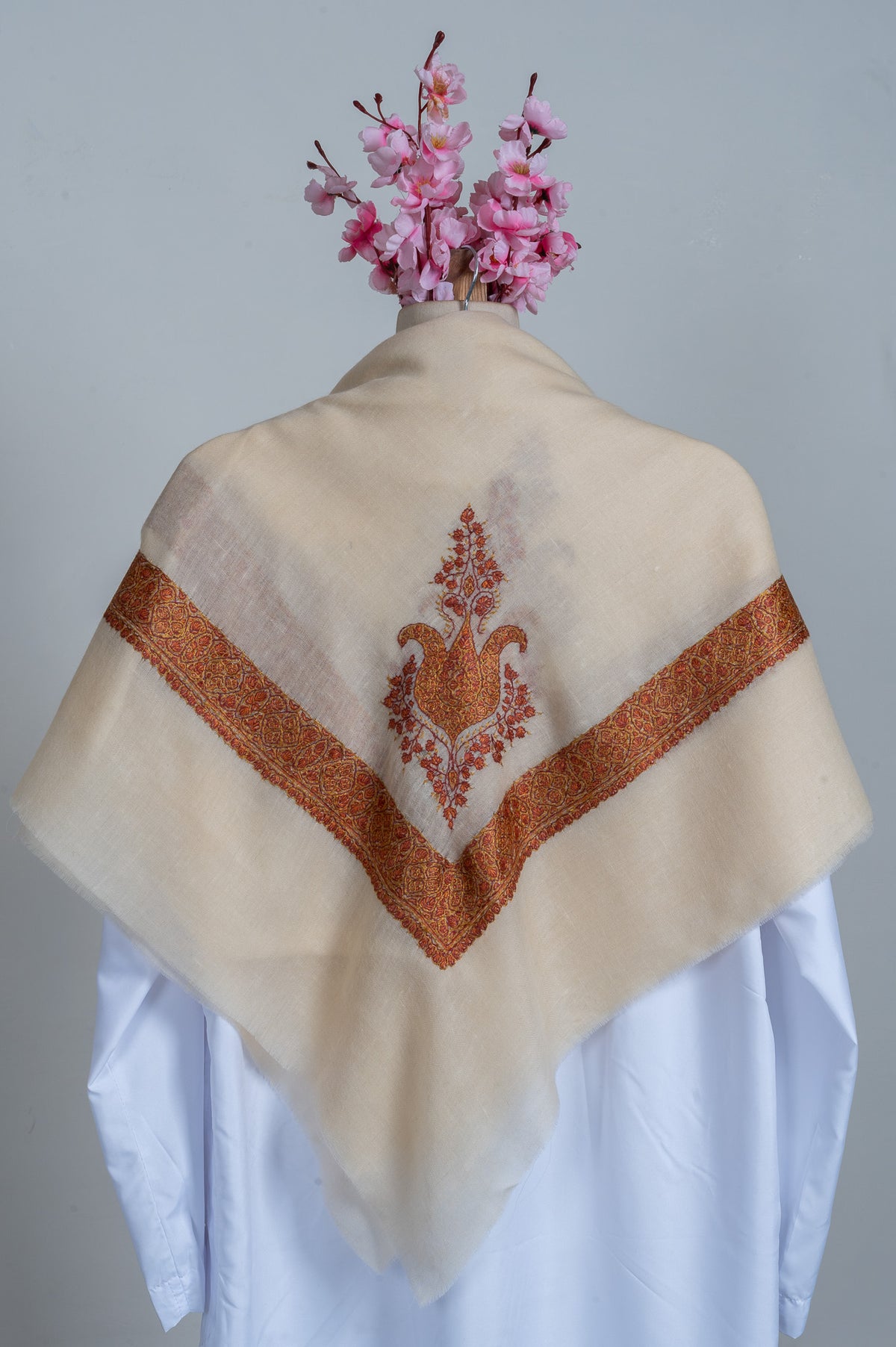 Amber Glow Rumal — Cashmere Sozni Hand Embroidered