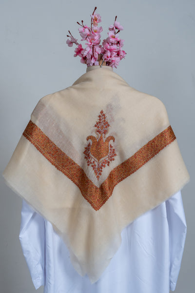 Amber Glow Rumal — Pure Pashmina Sozni Hand Embroidered