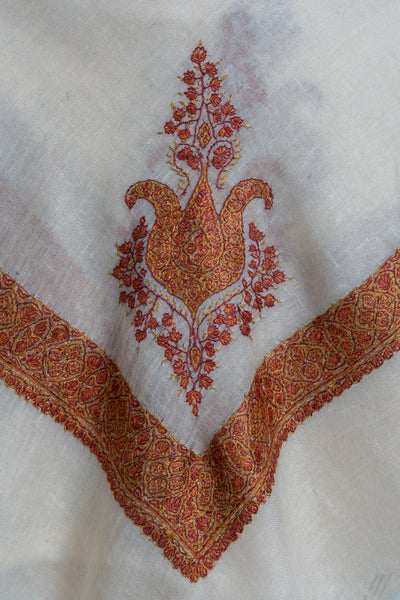 Amber Glow Rumal — Pure Pashmina Sozni Hand Embroidered