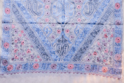 Pastel Bloom Merino Wool Scarf with Aari Embroidery