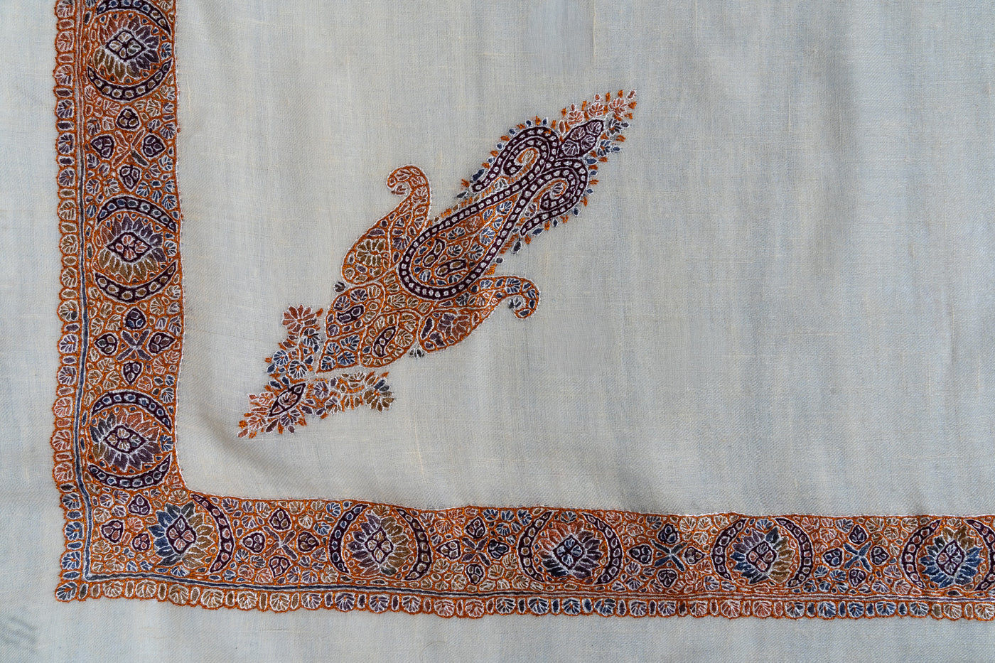 Saffron Mist Rumal — Pure Pashmina Sozni Hand Embroidered