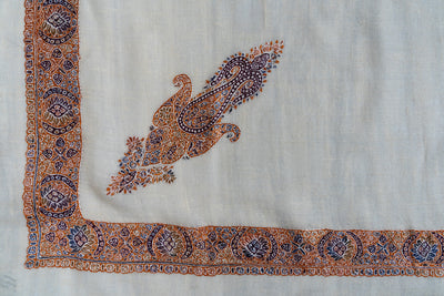 Saffron Mist Rumal — Pure Pashmina Sozni Hand Embroidered