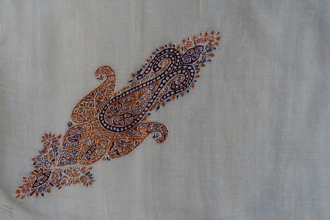 Saffron Mist Rumal — Pure Pashmina Sozni Hand Embroidered