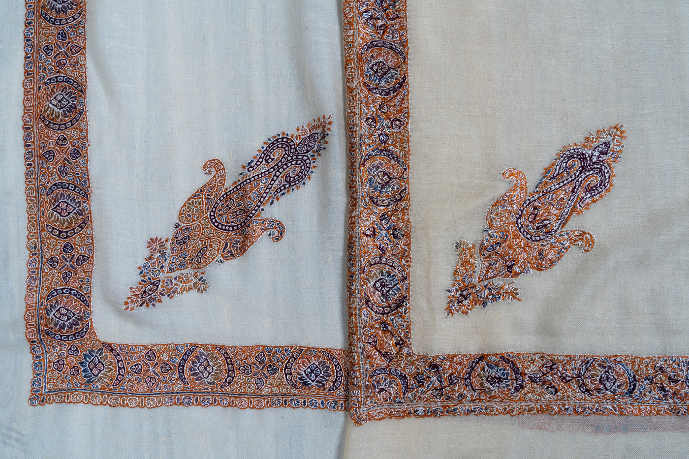 Saffron Mist Rumal — Pure Pashmina Sozni Hand Embroidered