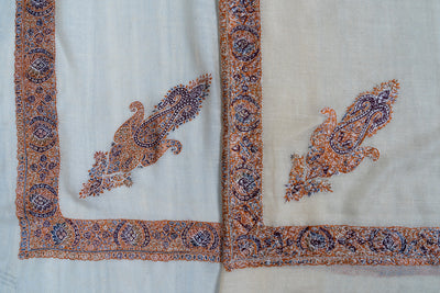Saffron Mist Rumal — Pure Pashmina Sozni Hand Embroidered