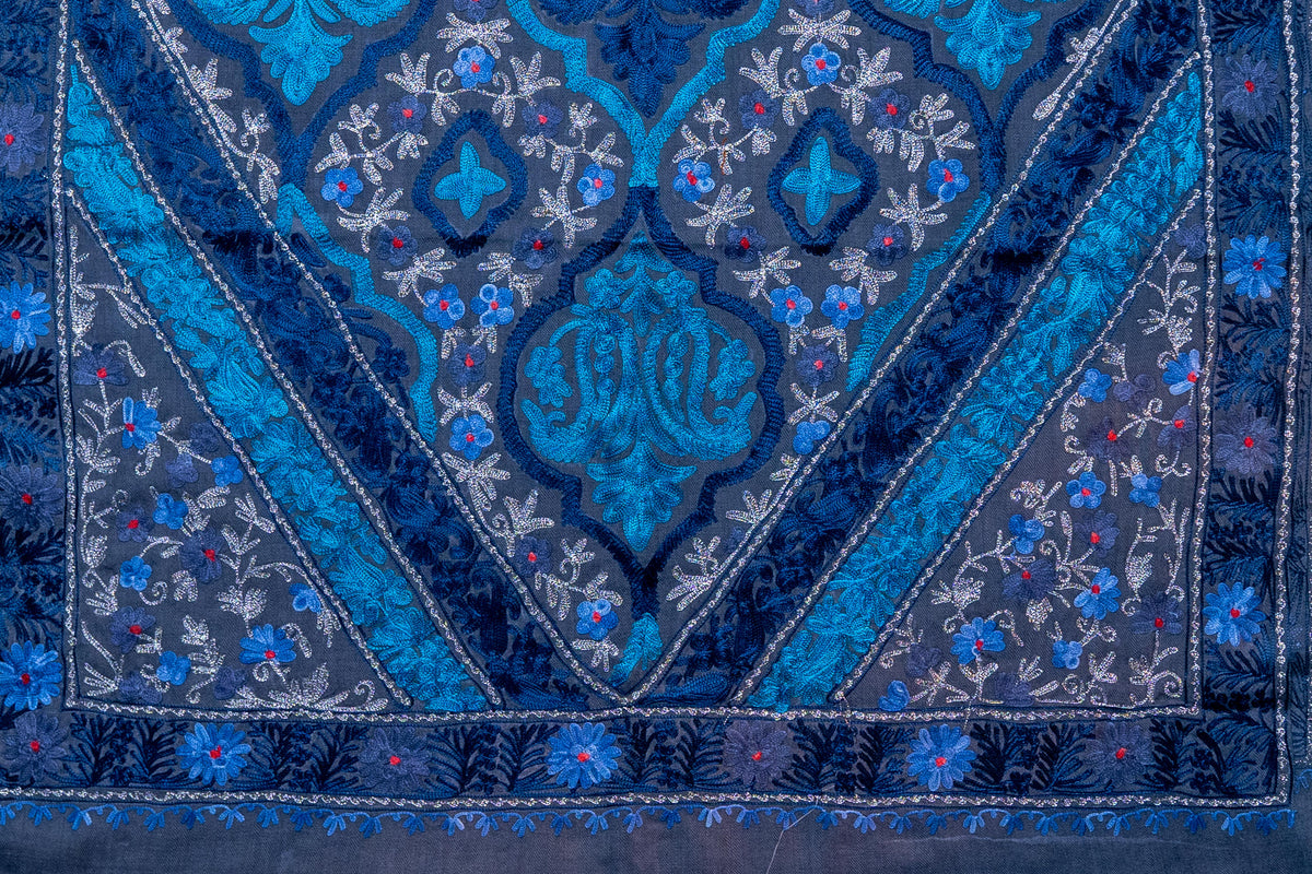 Ocean Dreams Merino Wool Stole with Vibrant Aari Embroidery