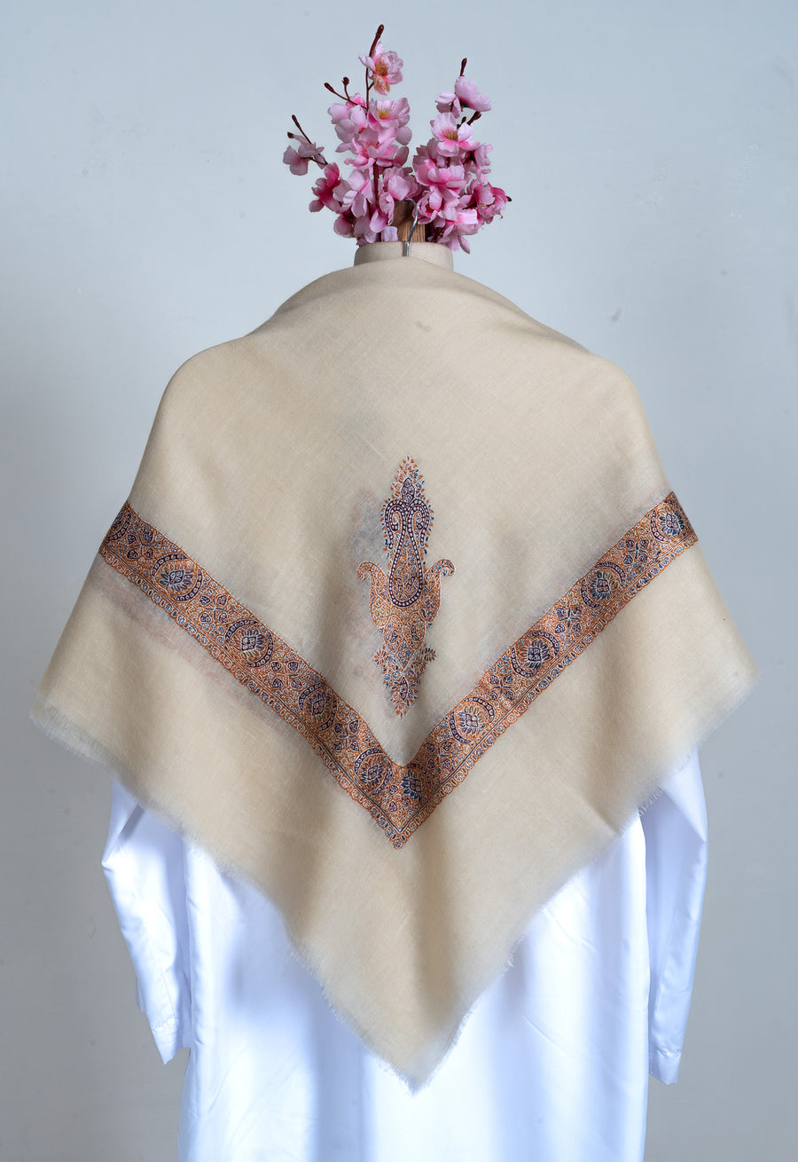 Saffron Mist Rumal — Cashmere Sozni Hand Embroidered