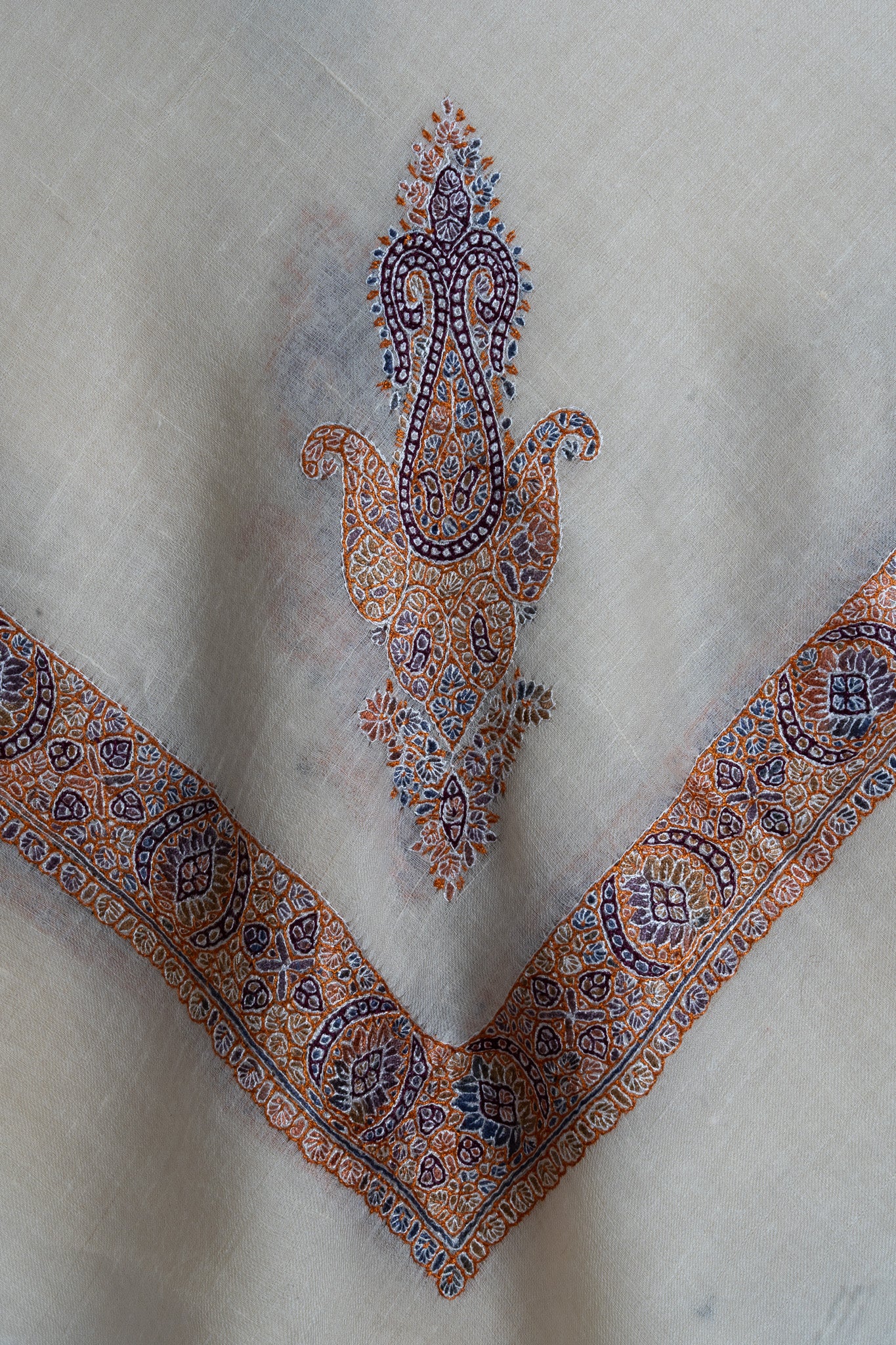 Saffron Mist Rumal — Pure Pashmina Sozni Hand Embroidered