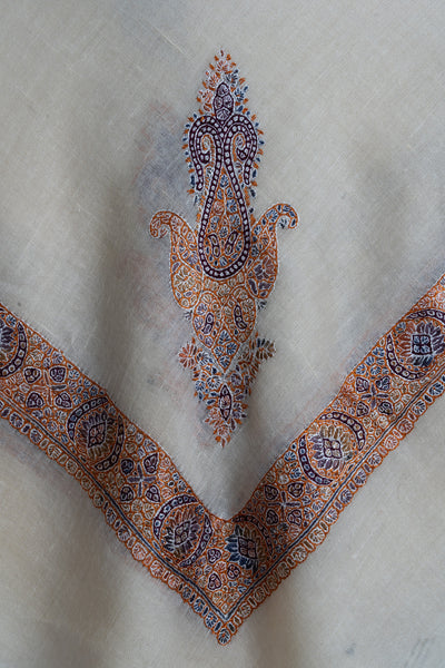 Saffron Mist Rumal — Pure Pashmina Sozni Hand Embroidered