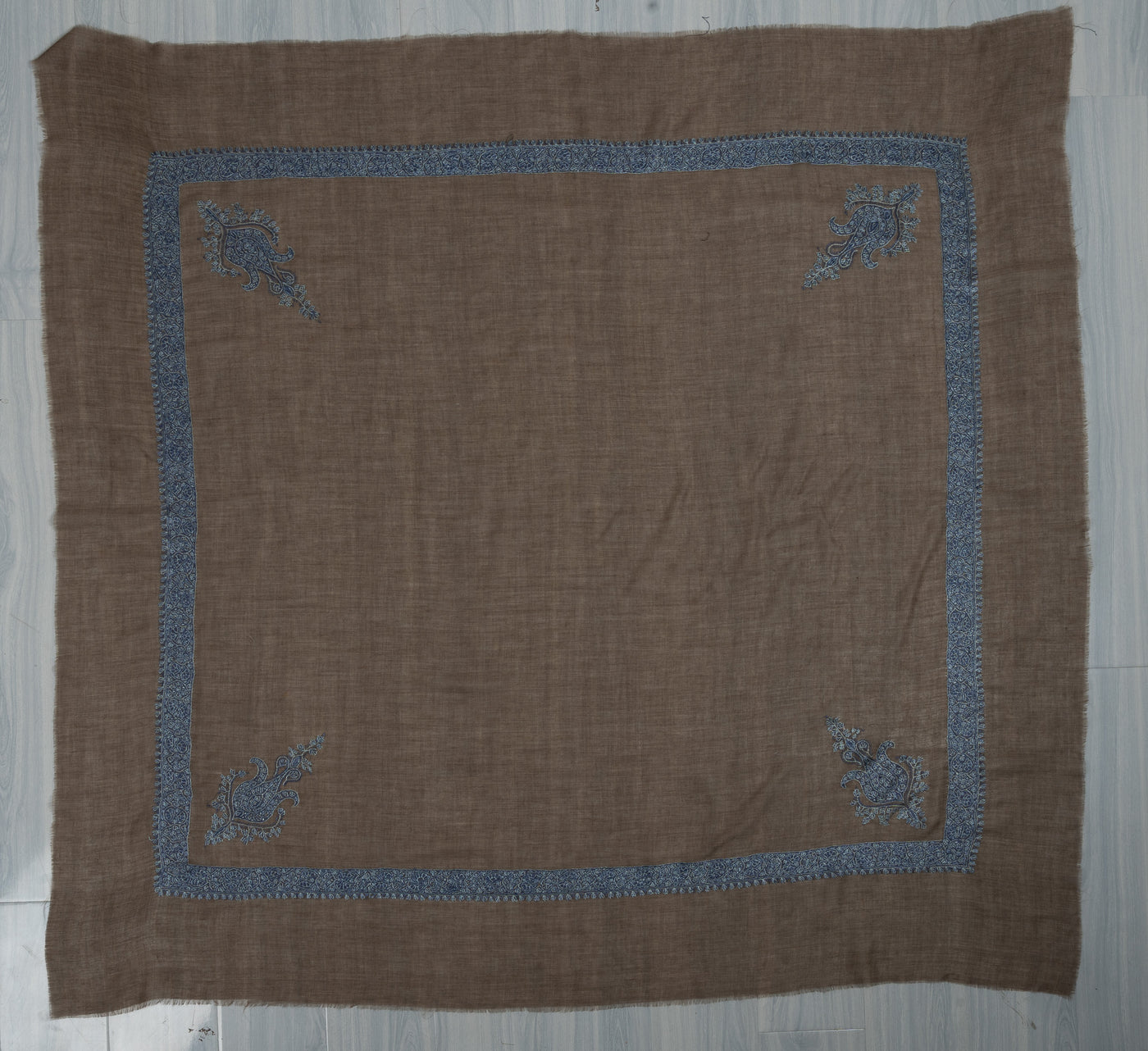 Mocha Sky Rumal — Pure Pashmina Sozni Hand Embroidered