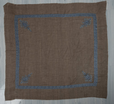 Mocha Sky Rumal — Pure Pashmina Sozni Hand Embroidered