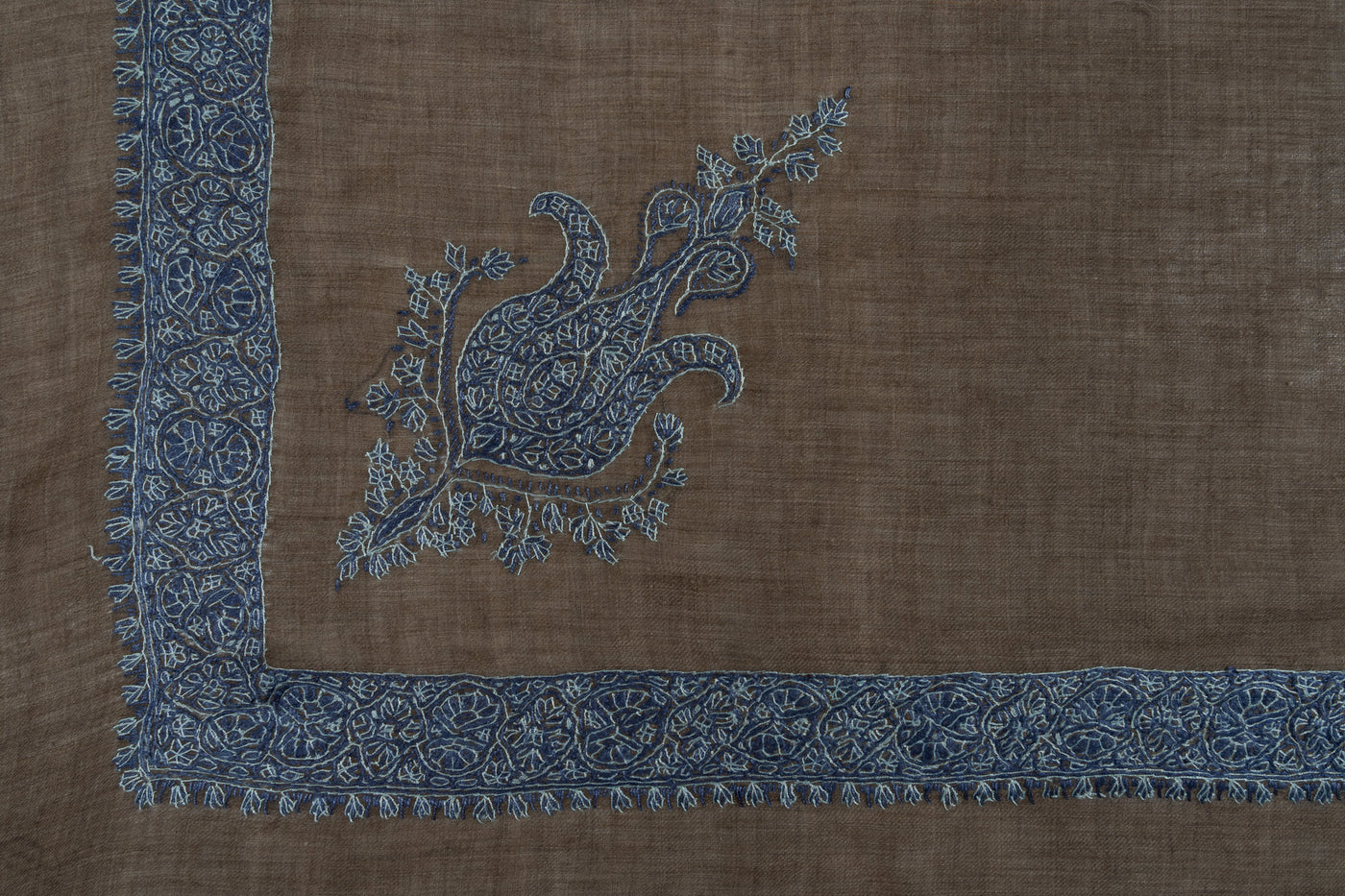 Mocha Sky Rumal — Pure Pashmina Sozni Hand Embroidered