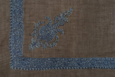 Mocha Sky Rumal — Pure Pashmina Sozni Hand Embroidered