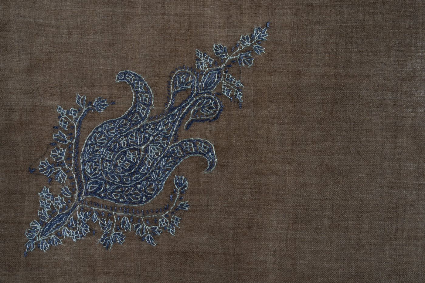 Mocha Sky Rumal — Pure Pashmina Sozni Hand Embroidered