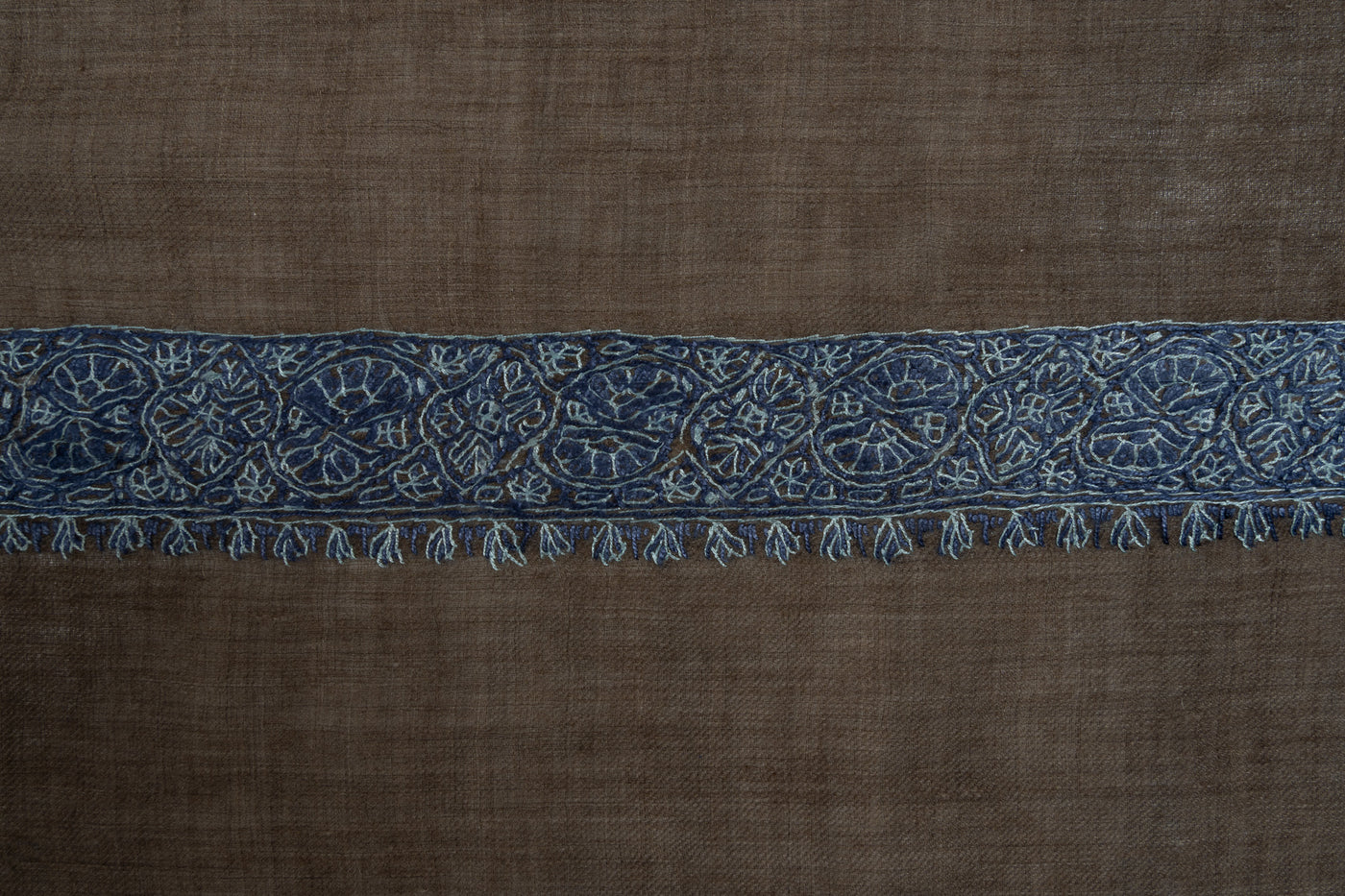 Mocha Sky Rumal — Pure Pashmina Sozni Hand Embroidered