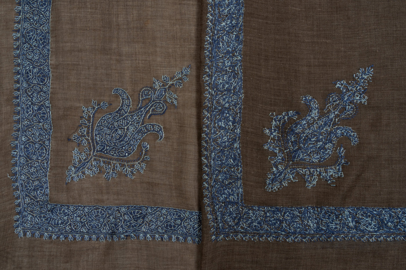 Mocha Sky Rumal — Pure Pashmina Sozni Hand Embroidered