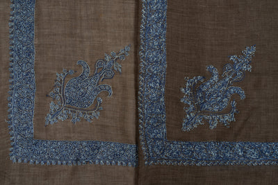 Mocha Sky Rumal — Pure Pashmina Sozni Hand Embroidered