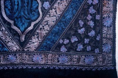 Midnight Garden Merino Wool Scarf with aari Embroidery