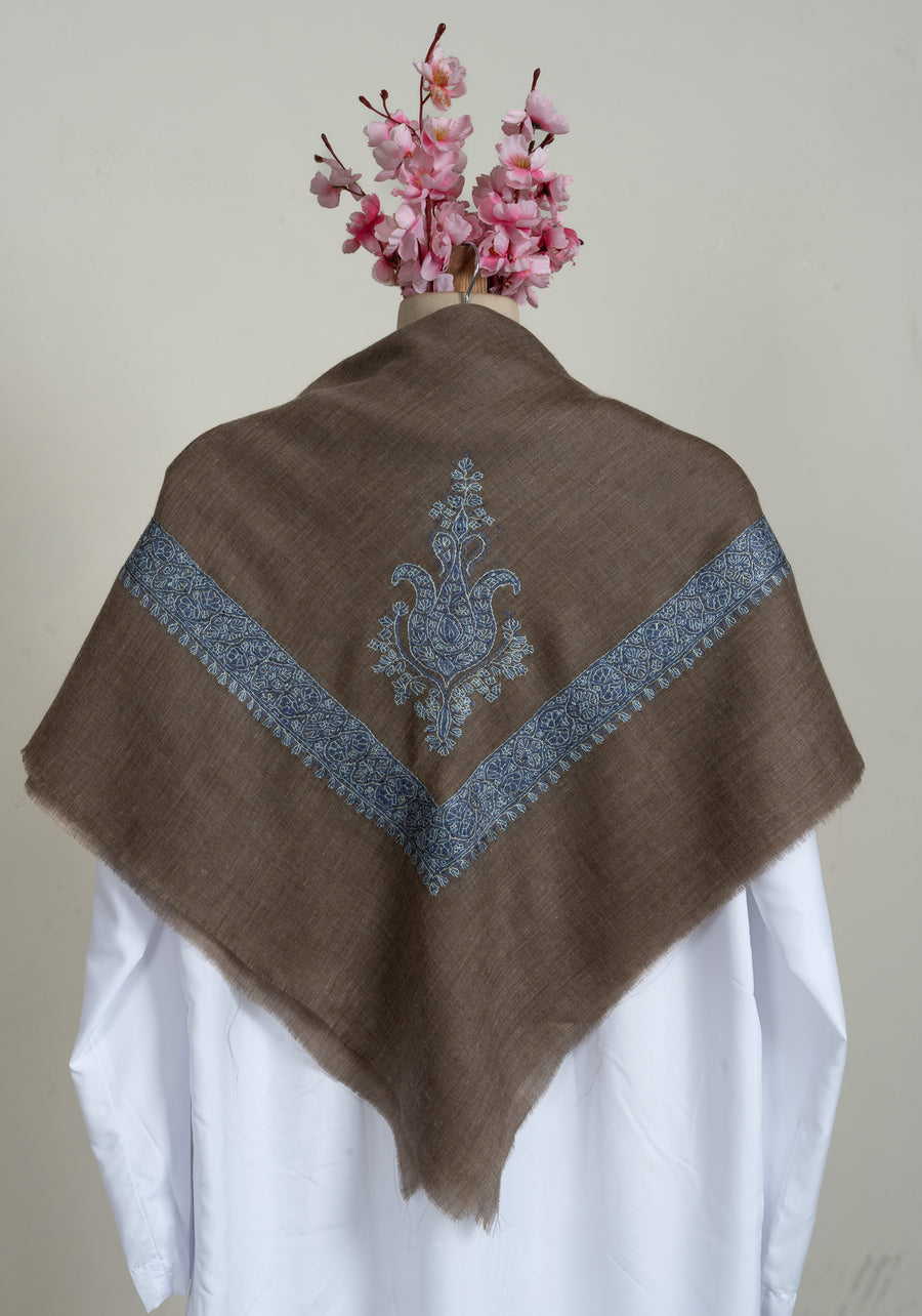 Mocha Sky Rumal — Cashmere Sozni Hand Embroidered