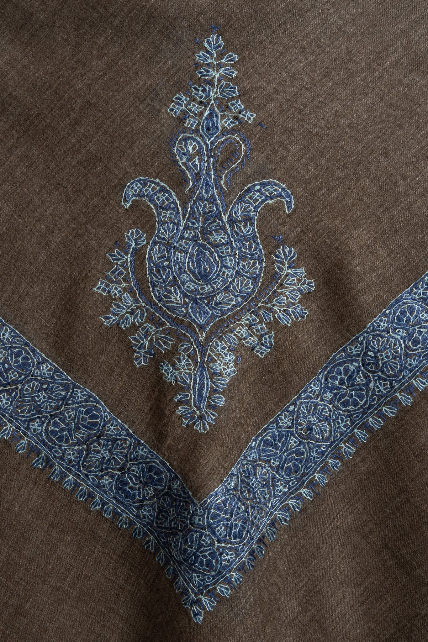 Mocha Sky Rumal — Pure Pashmina Sozni Hand Embroidered