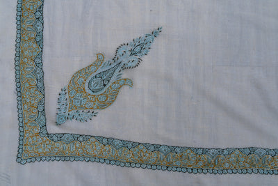 Celeste Gold Rumal — Pure Pashmina Sozni Hand Embroidered