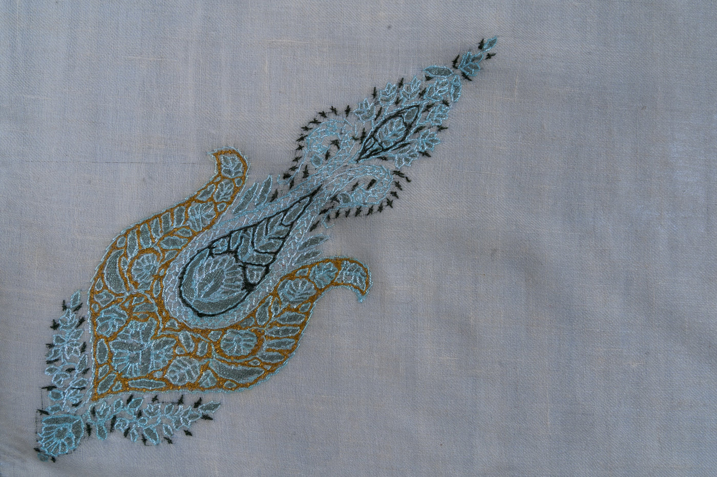 Celeste Gold Rumal — Pure Pashmina Sozni Hand Embroidered