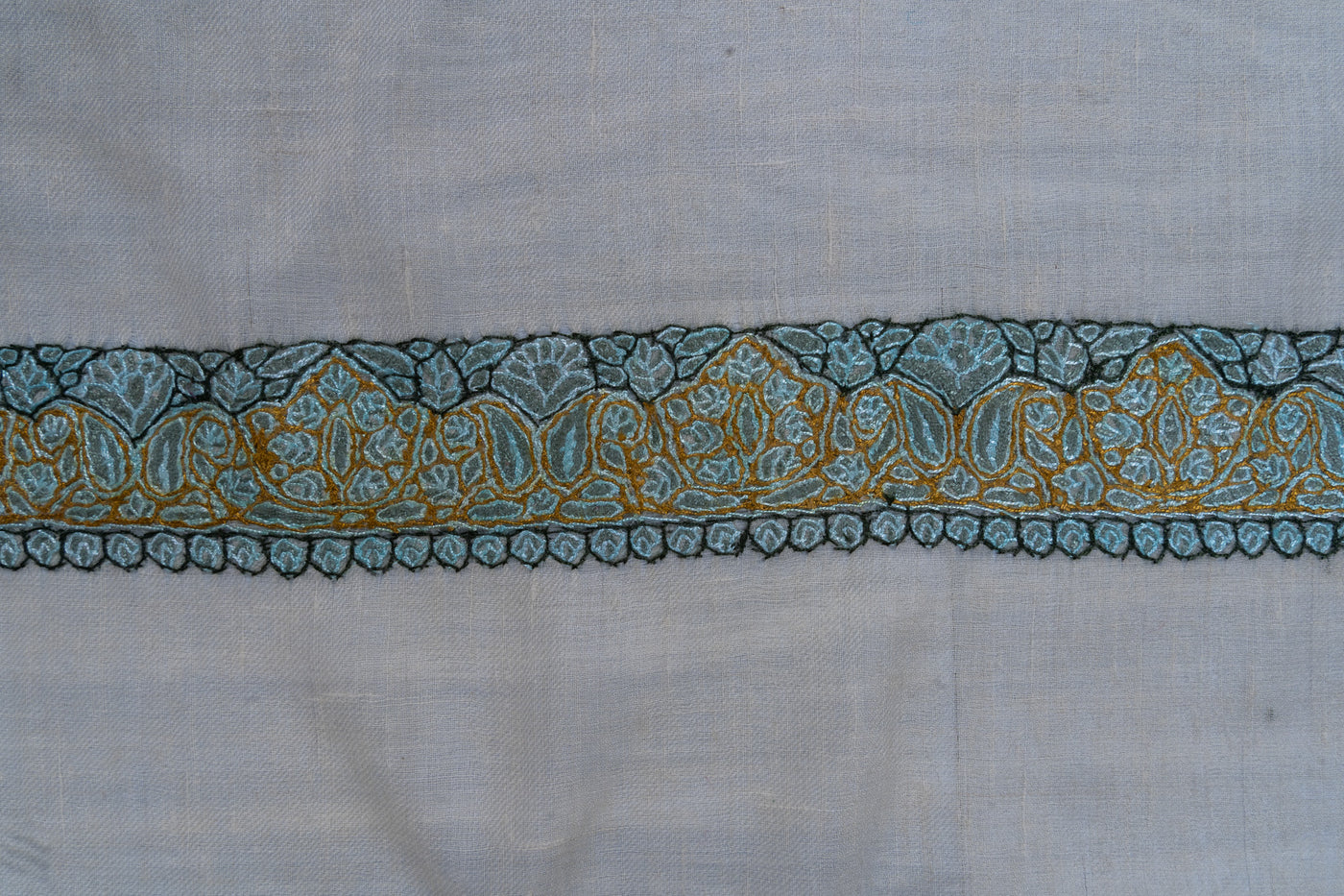 Celeste Gold Rumal — Pure Pashmina Sozni Hand Embroidered