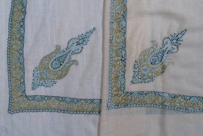 Celeste Gold Rumal — Pure Pashmina Sozni Hand Embroidered