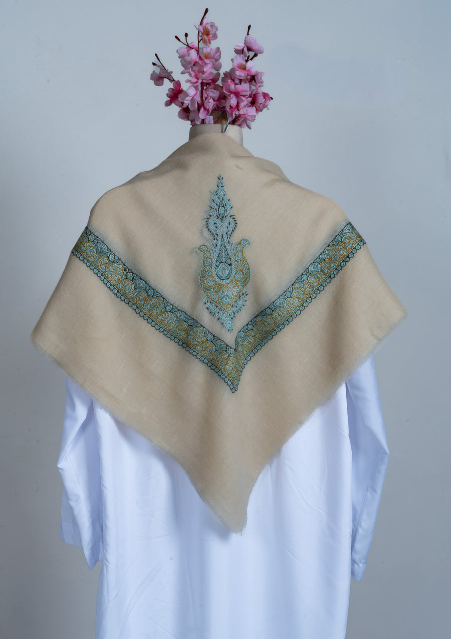 Celeste Gold Rumal — Cashmere Sozni Hand Embroidered