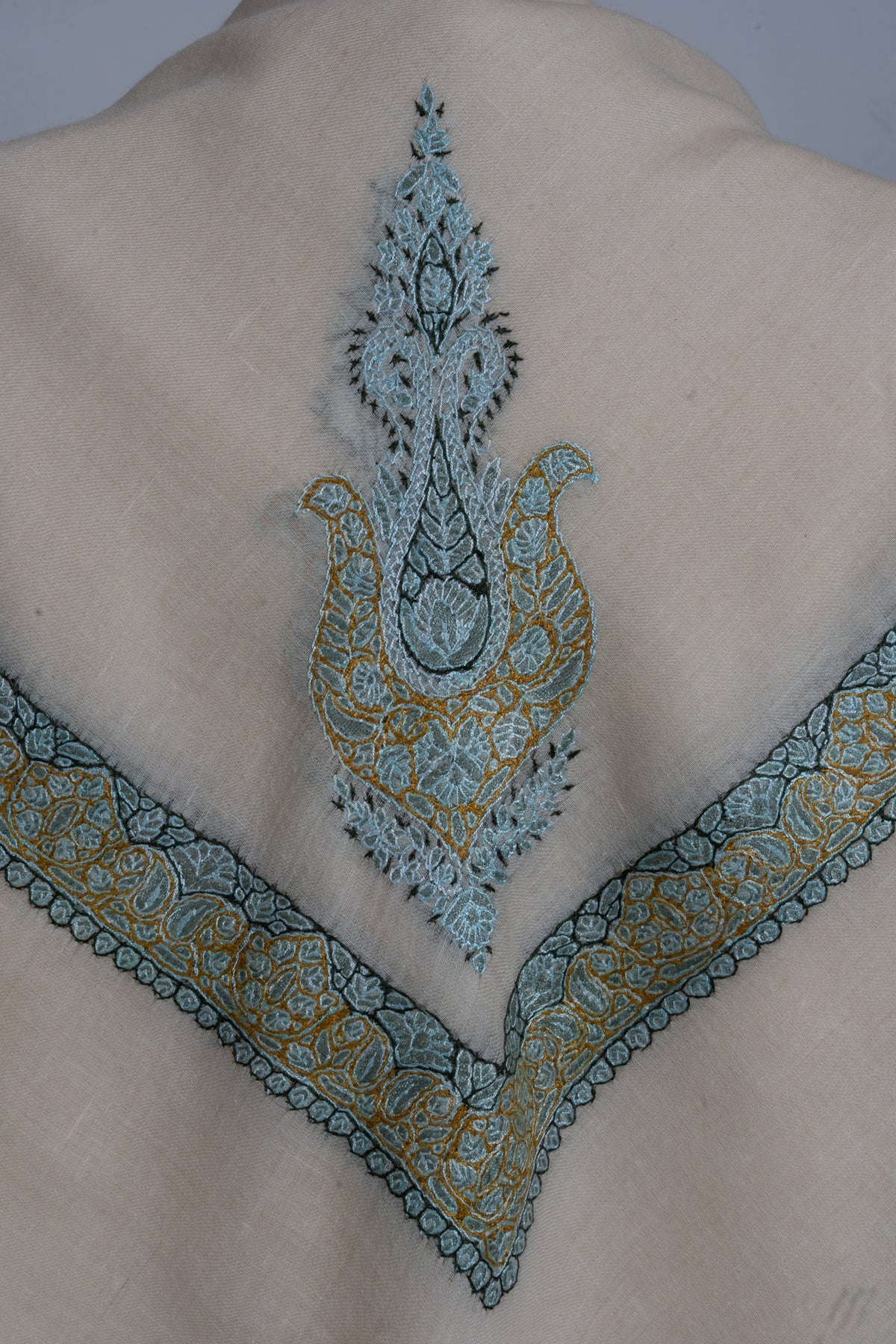 Celeste Gold Rumal — Cashmere Sozni Hand Embroidered