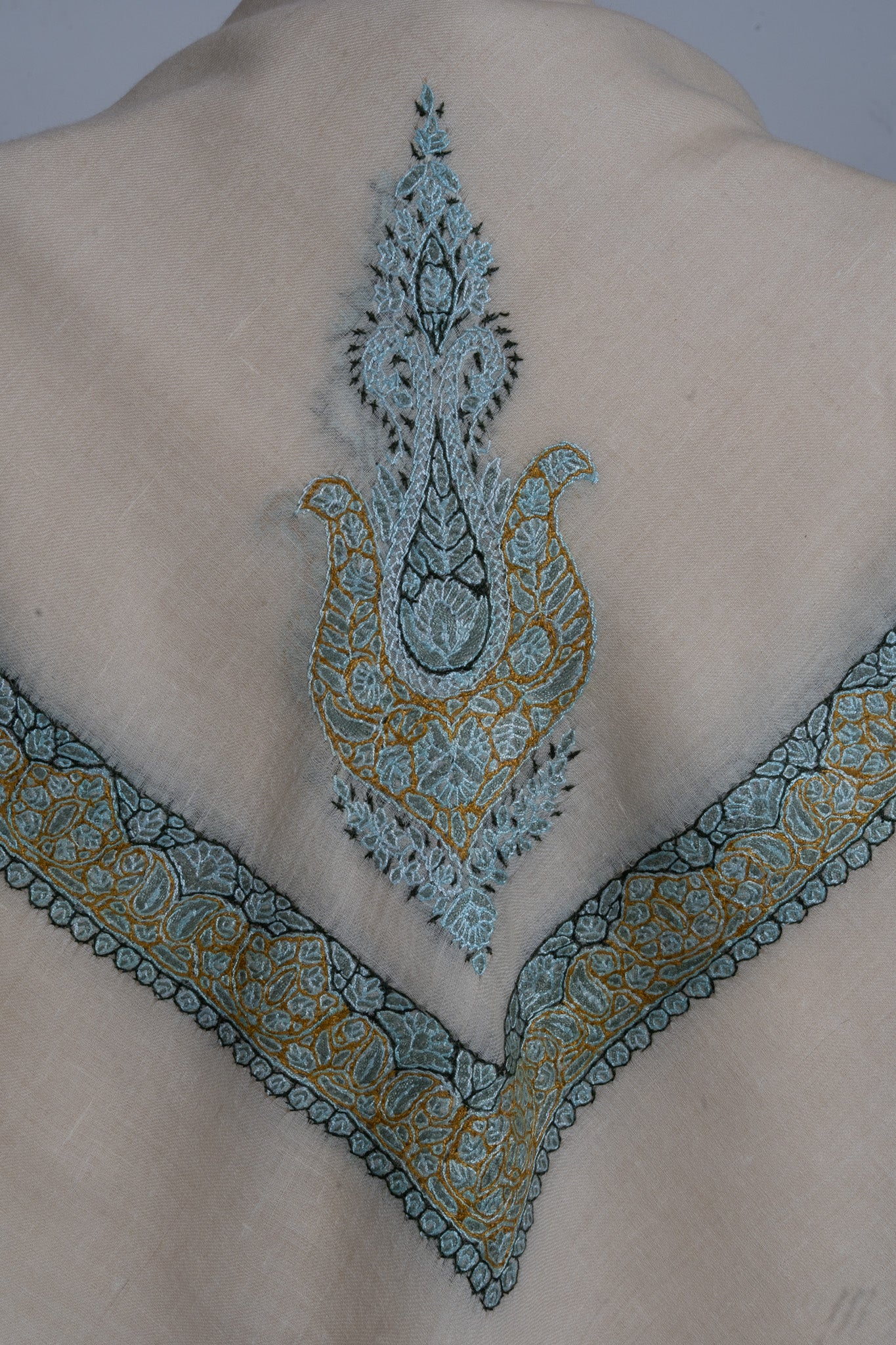 Celeste Gold Rumal — Pure Pashmina Sozni Hand Embroidered