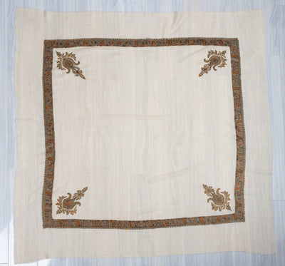Golden Frost Rumal — Pure Pashmina Sozni Hand Embroidered