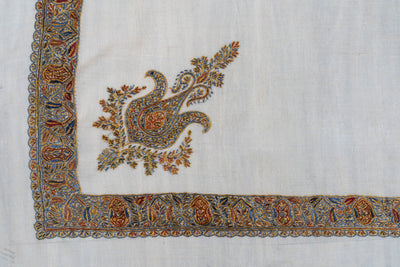 Golden Frost Rumal — Pure Pashmina Sozni Hand Embroidered